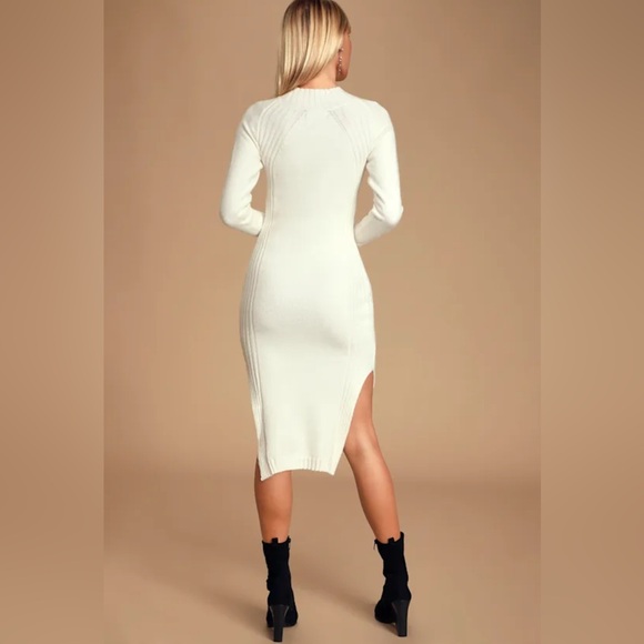 Lulu's Chic Cream Ribbed Knit Dress - Picture 4 of 16